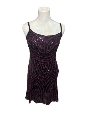 Stunning Plum & Black Sequin Art Deco Cocktail Dress XS ✨